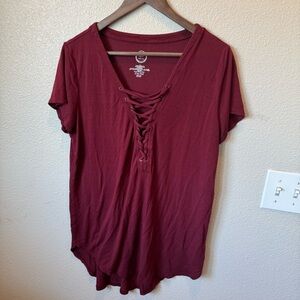 Maurices Red Relaxed Tie Front Tee